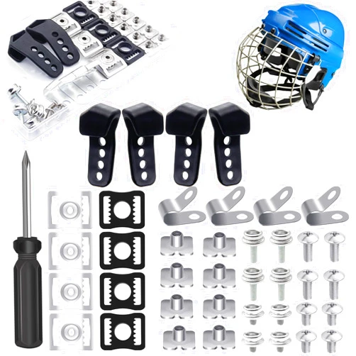 MingQiEven Football Helmet Repair Kit, Hockey Helmet Replacement Parts, Visor J Clips Rubber Gasket Screw Nuts with 1 Pcs Srewdriver, Chin Strap Adapter for Hockey, Baseball, Softball Helm