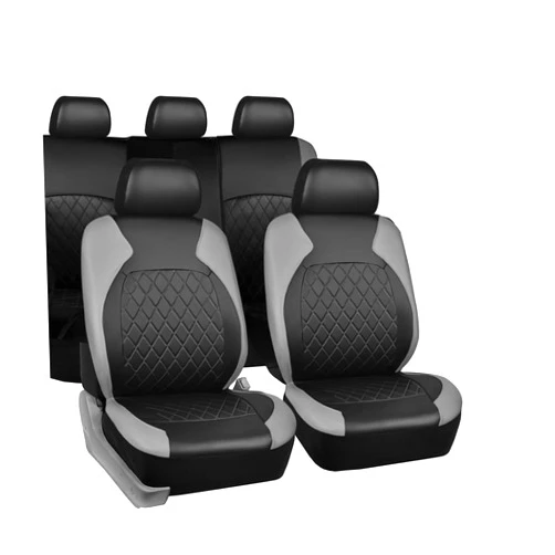 BELOMI Full Set Car Seat Covers, Premium Waterproof PU Leather Cushion Protectors, Split Front and Rear Bench Seat, Breathable Auto Accessories (Gray)