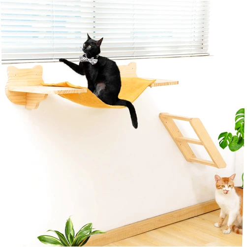 HAPYKITYS Cat Windows Perch Hammock for Indoor Cats Wall Shelf Solid Wood Wall Mounted Steps Activity Cats Furniture