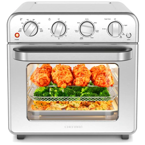 Chefman Air Fryer Toaster Oven Combo, 7-in-1, Convection Oven Countertop Extra Large 19 Quart Oven Air Fryer, Cook a 10-Inch Pizza, 4 Slice Toaster, Integrated Timer, Auto-Shutoff, Stainless Steel