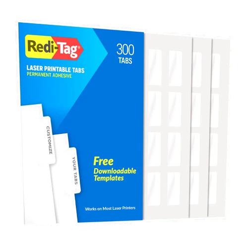 Redi-Tag Laser Printable Tabs, Permanent Index Tabs, Customizable Adhesive Labels, White, 2