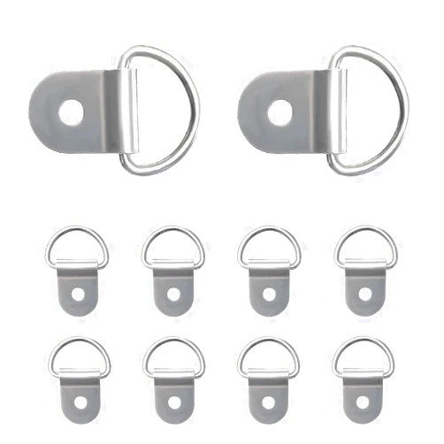 KVAEY 10 PCS Small Steel D-Ring Tie Downs, Heavy Duty Steel Anchor Lashing Ring for Cargo Load, D-Ring Anchor Point for Loads on Case Truck Trailer RV Camper Boats, Car Accessories (Silver)