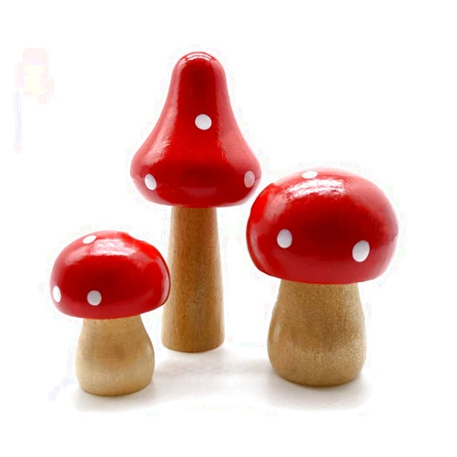 Aliotech 3Pcs Mini Mushrooms Miniature Figurines Wooden Mushrooms Fairy Garden Accessories for Micro Landscape Miniature Garden Flower Pots Bonsai Craft Decoration(Red)