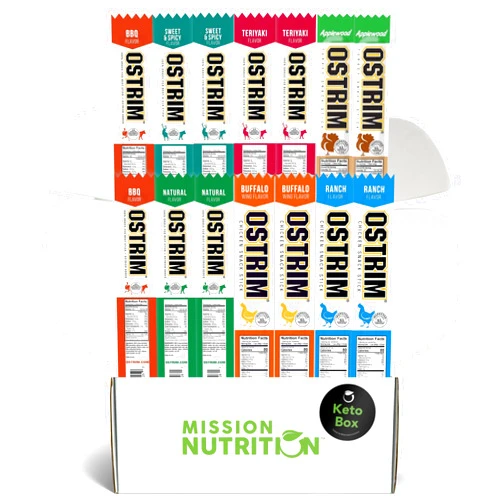 Mission Nutrition Ostrim Meat Sticks (14) - High Protein, Low Carb, Keto Friendly Jerky Snack - Grass-Fed Beef, Elk, Ostrich, Turkey & Chicken -Variety Box, Multi Flavor Assortment