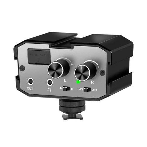 comica DSLR Audio Adapter, CVM-AX1 3.5mm Dual-Groups Video Audio Mixer with Real-time Monitoring, Camera Mixer for Canon Nikon Sony Panasonic DSLR Cameras/Camcorders etc.