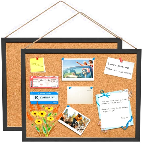 Kweiugfi 2 Pack Cork Board with Linen,Bulletin Board,Framed Corkboard 16 x 12 Inches,Cork Boards for Walls,Pin Boards for Walls,2 Pack Bulletin Boards for Home Office School Wall