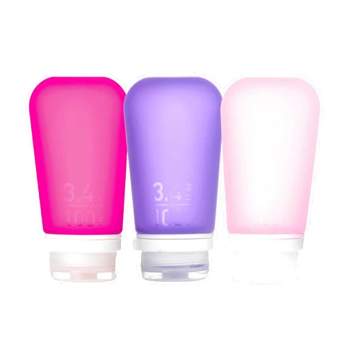 humangear GoToob+ Refillable Silicone Travel Size Bottles with Locking Cap, 3pk Set, Rose/Lilac/Magenta, Large (3.4 fl.oz; 100ml)