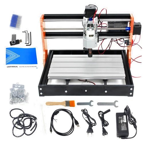 RATTMMOTOR Upgrade 3018-PRO CNC Wood Router Machine Kit 3 Axis GRBL DIY Mini CNC Engraver Milling Machine+Emergency Stop and Limit Switch for Cutting Plastic Acrylic PVC PCB Wood