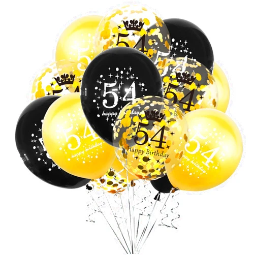 SHUNTAI 54th Birthday Balloons Gold and Black 54 Birthday Decorations for Men Women Latex Confetti Balloon 54 Year Old Anniversary Theme Happy Birthday Party Decor Supplies 12 inch 15 Pieces