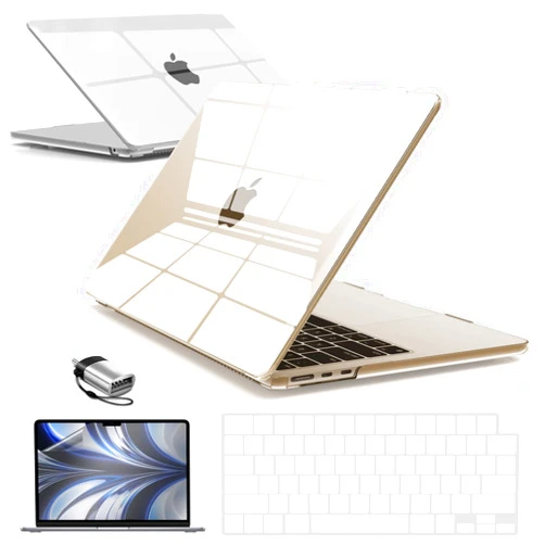 IBENZER Compatible with 2025 2024 2023 2022 MacBook Air 13 inch Case M3 A3113 M2 A2681, Hardshell Case & KeyboardCover & ScreenFilm & Type-C Adapter for Mac Air 13.6, Crystal Clear, AT13-KK-CYCL+2TC