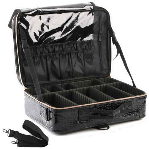 DEAYOU 3-Layer Large Travel Makeup Bag, Professional Cosmetic Bag Makeup Train Case, 15.7
