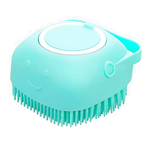 RAINBOWLOVERS Dog Cat Bath Brush Comb Silicone Rubber Dog/Puppy Massage Brush Hair Fur Grooming Cleaning Brush Soft Shampoo Dispenser (TEAL)