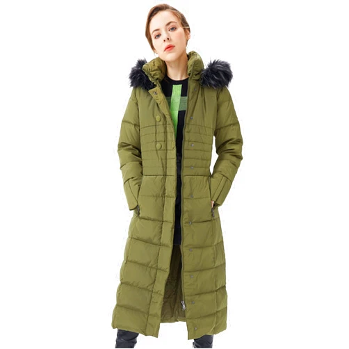 Orolay Women Warm Down Jacket with Hood Fur Long Puffer Coat