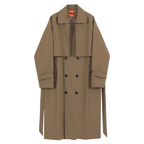 JEKE-DG Man's Double Breasted Trench Coat Oversized Casual Loose Windbreaker Lapel Long Jacket Overcoat With Belt