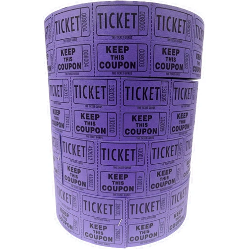 The Ticket Gurus-Raffle Tickets - 4 Purple Rolls of 2000 Double Tickets- 8,000 Total 50/50 Raffle Tickets