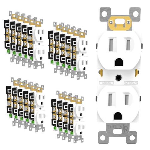 ENERLITES Duplex Receptacle Outlet, Tamper-Resistant Electrical Wall Outlets, Residential Grade, 3-Wire, Self-Grounding, 2-Pole,15A 125V, UL Listed, 61581-TR-W-20PCS, White (20 Pack)