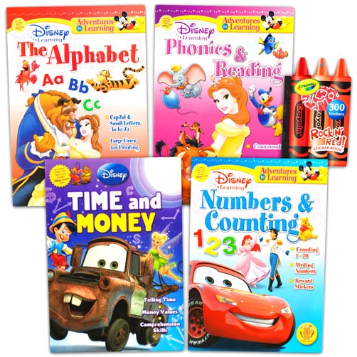 Disney Princess Activity Workbooks - Set of 4 Preschool Pre-k Kindergarten 1st Grade Workbooks. | Phonics, Alphabet, Letters, Writing, Reading, Spelling, Numbers, Math