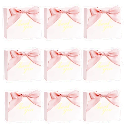 Nydotd 24pcs Small Thank You Gift Bags Mini Paper Party Favor Bags Pink Gift Boxes with Bow Ribbon Treat Boxes Paper Gift Bags Candy Bags for Wedding Baby Shower bridal Holiday Business Party Supplies