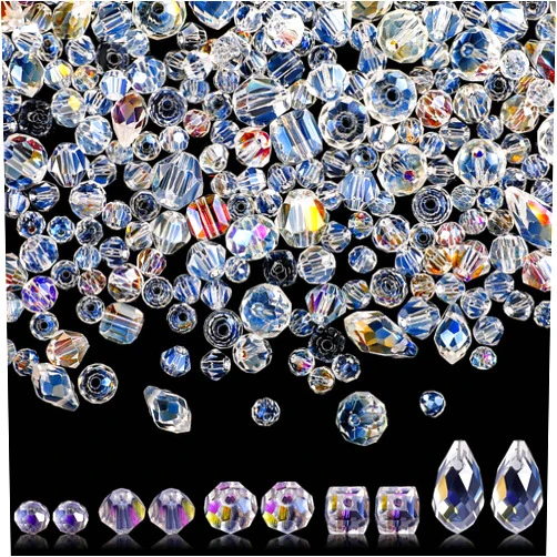 Kigeli 1280pcs Assorted Crystal Beads Glass Beads Faceted Teardrop Rondelle Beads Gemstone Loose Beads Bulk Crystal Beads for Jewelry Making DIY Crafts Necklace Bracelet Earring Kit(AB Color)