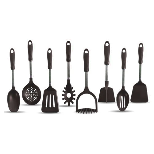 Crisp 8-Piece Utensil Set - Plastic, Durable Kitchenware, Dishwasher Safe, Heat Resistant Up To 400F - Includes Turner, Spoon, & More - Made in the USA - Black