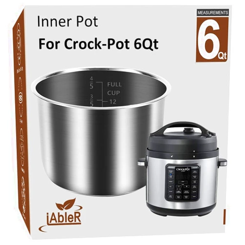 IAbler Original Inner Pot for Crock Pot 6 Quart - Stainless Steel Replacement Pot for Crock-Pot 6 Qt Multi-Cooker Crockpot 6 Quart Pressure Cooker 2100467 Accessories Parts