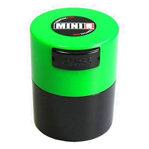 TIGHTPAC MINIVAC Minivac - 10g to 30 grams Airtight Multi-Use Vacuum Seal Portable Storage Container for Dry Goods, Food, and Herbs - Green Cap & Black Body