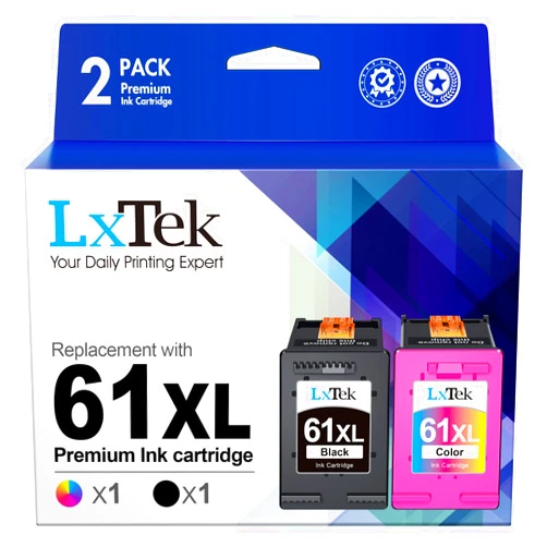 LxTek 61XL Ink Cartridge Remanufactured for HP Ink 61 XL Ink Cartridge Combo Pack Compatible with Envy 4500 5530 5535 Deskjet 2540 1010 Officejet 4632 4634, High Yield (1 Black and 1 Tri-Color)