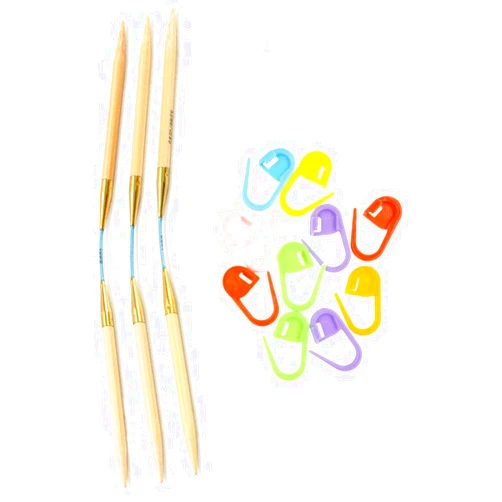 addi FlexiFlips XL Bamboo 12 inch (30cm) (Set of 3) US 09 (5.5mm) DPN Double Pointed Knitting Needle, Lightweight, Standard Tips, Smooth Joins, Blue Pliable Cord with 10 Colorful Stitch Markers