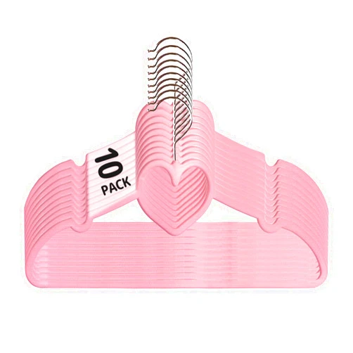 Tuccor Plastic Hangers, Heavy Duty Clothes Hanger for Adults, Heart Hangers with 360 Degree Swivel Hook for Coat Jackets, Pants, Shirts, T-Shirts, Dresses Clothes Hanger (10 Pack - Pink)