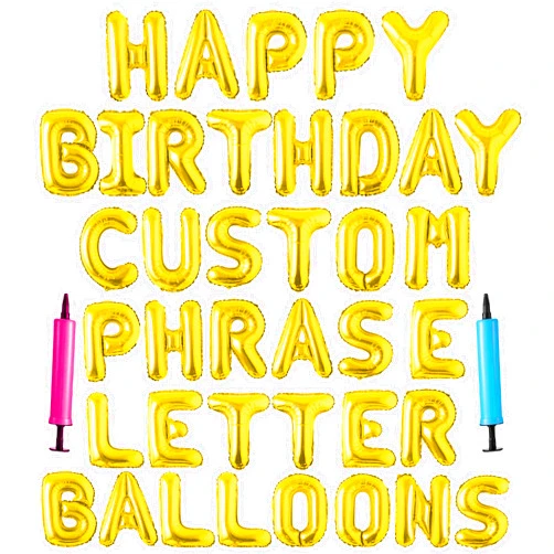 LIOZEOKUN Happy Birthday Balloon Banner Custom Phrase Balloons letter 16 inch Personalized Alphabet Letters Foil Mylar Balloons (Gold)