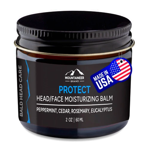 Mountaineer Brand All Natural Bald Head Moisturizer and After Shave Balm | Bald Head Care for Men | Non-Greasy Scalp and Face Lotion | Refreshing Natural Scent | Made in USA | Protect 2oz