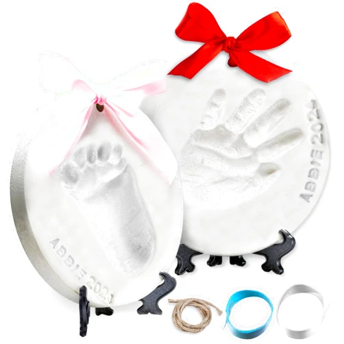 Little Hippo Baby Ornament Keepsake Kit 2 EASELS! Baby Shower Gifts, Baby Footprint Kit and Handprint Kit, Personalized Baby Gifts, Baby Christmas Gifts, Baby's First Christmas Ornament Maker