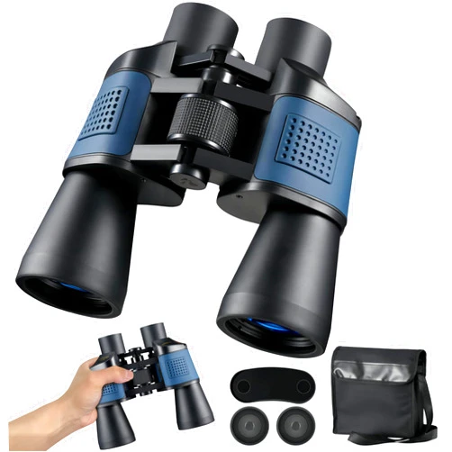 LayYun Binoculars for Adults 20x50，80 * 80 High Power Binoculars for Adults with Low Light Night Vision, Compact Waterproof Binoculars Telescope for Hunting Bird Watching Travel Football Games (Black+Blue)