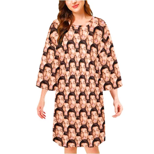 M YESCUSTOM Custom Nightgown Customized Half Sleeves House Dress Sleep shirts Women Personalized Face Sleepwear Nightshirt