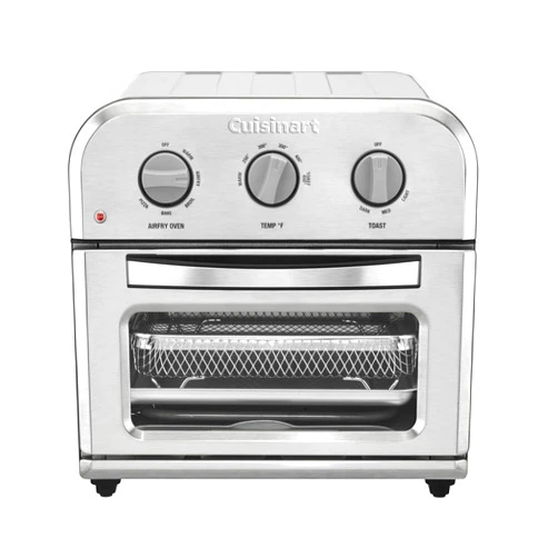 Cuisinart Compact Air Fryer Toaster Oven, Stainless Steel Fryer with 6-in-1 Functions, Adjustable Temperature, Includes Oven Rack, Baking Pan and Air Fry Basket, TOA-26