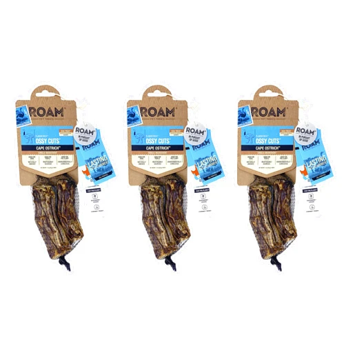 ROAM Pet Treats Ossy Cuts – Ostrich Neck Dog Chew for Small to Medium Dogs, 1.4 Ounce Pack of 3 – Contains 6 Chews Total