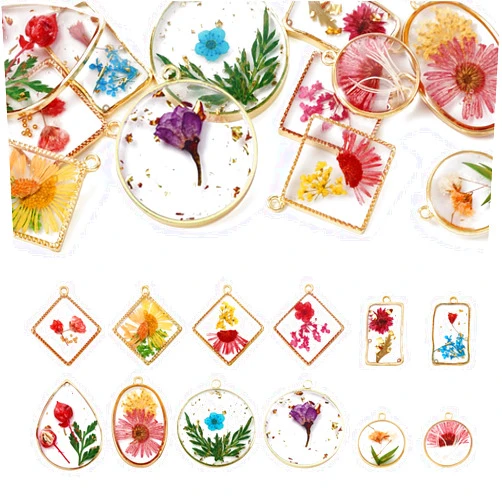 Boutigem Natural Dried Pressed Flower Resin Pendants Charms for Necklace Earring Keychain Jewelry Making Handicrafts Decor