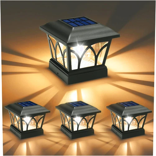 VOLISUN Solar Post Cap Lights Outdoor 4Pack, with Edison LED Bulbs, 2 Brightness Setting, Fence Post Lights Solar Powered for Garden Fence Deck Mailbox Yard Porch, Fits 4x4 6x6 Posts(Slate Black)