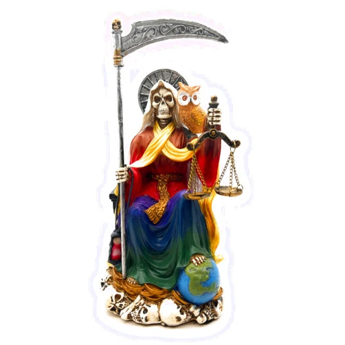RUSTIX Santa Muerte Statue, La Santa Muerte Figurine, Saint of Holy Death, Sacred Symbol of Protection and Spirituality, Seated Religious Decor, Muerte de la Muerte Altar Piece (Multicolor)