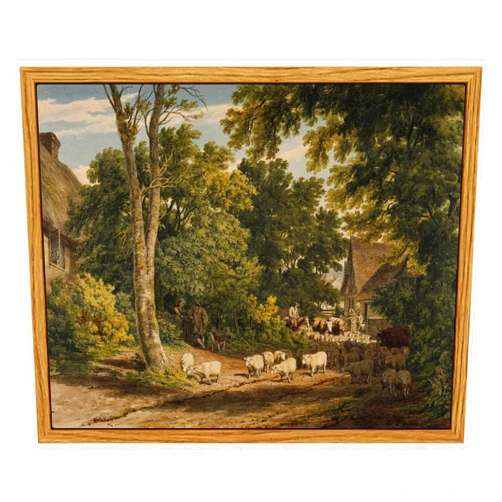 InSimSea Framed Canvas Wall Art Vintage Decor, Room Decor Classical Countryside Landscape Watercolor Painting Canvas Prints Wall Art for Living Room Badroom Farmhouse Bathroom Decor, 8