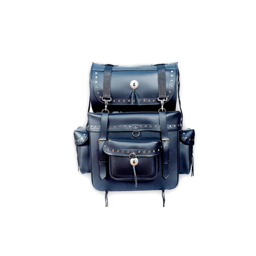 IND STURGIS LLC Motorcycle sissy bar bag leather 2-Piece Studded Touring Pack Sissy Bar Bag, Black