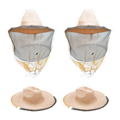 Cyiwniao 2 Pack Beekeeping Veil Bee Keeper Hats with High Visibility Veil and Long Elastic Shoulder Strap Bee Suits for Men Women Beekeeping Supplies Outdoor Professional Beekeeping Protective Gear