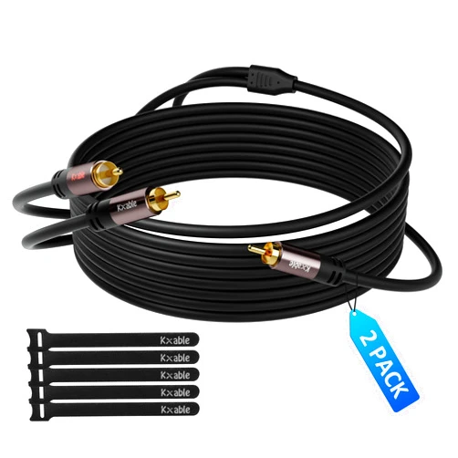 Kxable RCA Y-Adapter Splitter Cable (2 Pack-10FT+10FT), 1 RCA Male to 2 RCA Male Stereo Audio Subwoofer Cable, Bi-Directional, for Home Theater, Hi-Fi System, Amplifier, Speaker, 24K Gold Plated, OD:5.0MM