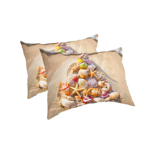 BOBOWUNY Coastal Christmas Tree Pillow Covers King Size 2 Pack, Soft Bed Throw Pillowcases Breathable Cooling Long Lumbar Body Pillow Sham Cover for Bed Sofa 20x36 Beach Nautical Seaside Xmas