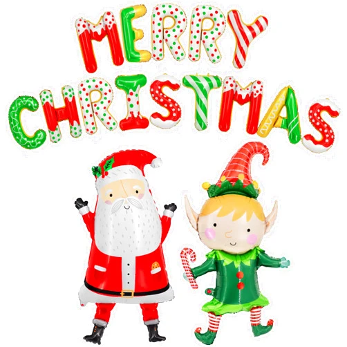 KatchOn, Merry Christmas Balloon Banner Set - 38 Inch, Pack of 16 | Elf Balloon, Santa Balloon, Christmas Party Decorations | Christmas Balloons, Santa Claus Balloon | Christmas Decorations Indoor