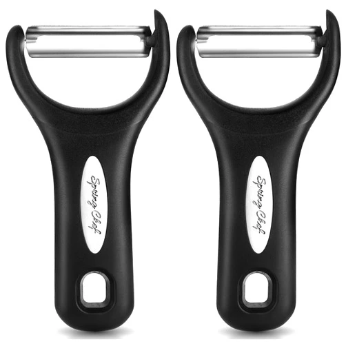 Spring Chef Swivel Vegetable Y Peeler, Soft Grip Handle and Ultra Sharp Stainless Steel Blades - Kitchen Peeler Dishwasher Safe For Veggie, Fruit, Potato, Carrot, Apple - Black - Set of 2