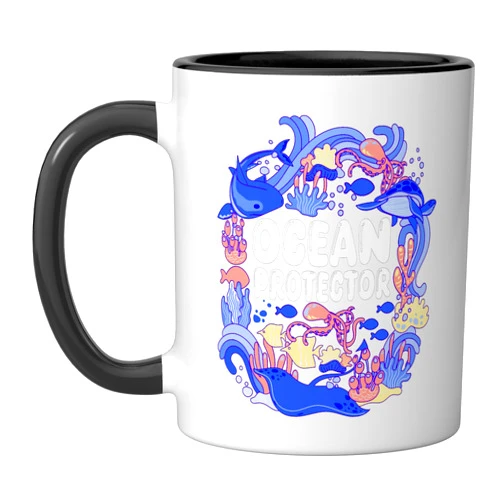 Save the World, Planet and Ocean Gifts + Outfits Save Animals Recycle Earth Day, Save the Ocean Ceramic Mug, Black/White