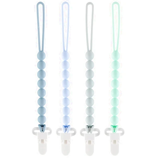 Slotic 4-Pack Silicone Pacifier Clips with One-Piece Beads for Baby Boys and Girls - Flexible and Rust-Free Holders for Teething Relief and Baby Essentials, Safe for Newborns (Blue)