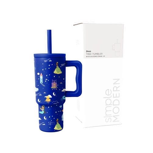Simple Modern Disney Kids 24 oz Tumbler with Handle and Silicone Straw Lid | Spill Proof and Leak Resistant | Stainless Steel Bottle | Gift for Kids Boys Girls | Trek Collection | Princess Dreams