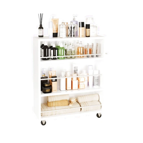 ALBAD 4 Tier White Slim Storage Cart with Handle, Slide Out Storage Rolling Utility Cart Mobile Shelving Unit Organizer Trolley for Small Spaces Kitchen Laundry Narrow Places (White)